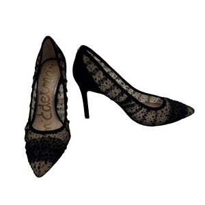 Sam Edelman Black Sheer Mesh Polka Dot Pumps Heels Women's Size 9 M vintage feel